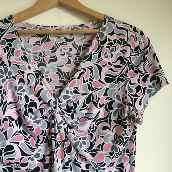 Retro Organic Print Stretchy Ruched Top - Picture 4 of 15